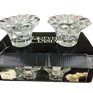 VTG 80s 90s Forever Crystal Candle Votive Holders‎ Set Of 2 Clear Glass Retro